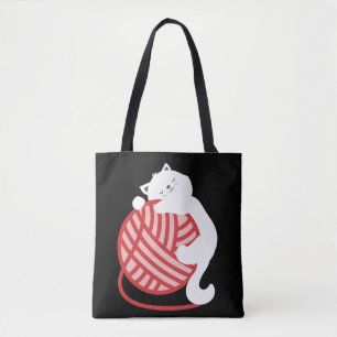 Tote Bag Chat blanc mignon avec boule de fil