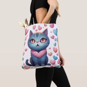 Tote Bag Chat Bleu Cute Avec Sweat - shirt à capuche Coeur