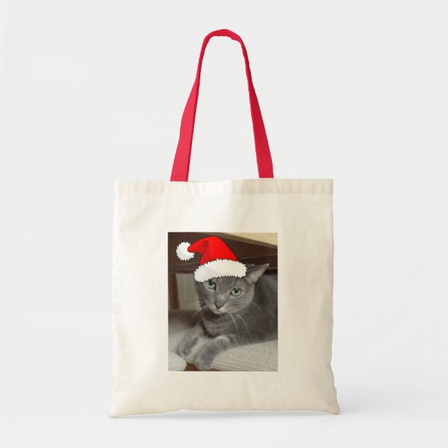 Tote Bag Chat bleu russe de Noël (Devant)