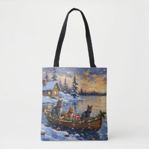 Tote Bag Chat Bleu Russe Noël Bateau Fêtes