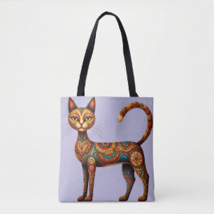 Tote Bag Chat bohème tribal mignon art folklorique avec des