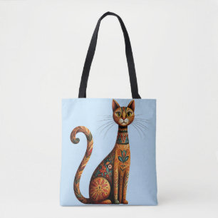 Tote Bag Chat bohème tribal mignon art folklorique avec fle