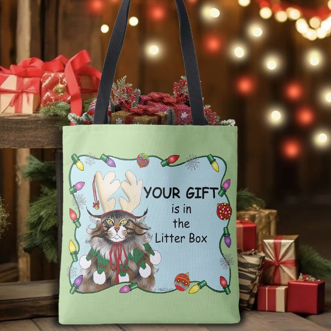 Tote Bag Chat cadeau de Noël Green Funny (Créateur téléchargé)