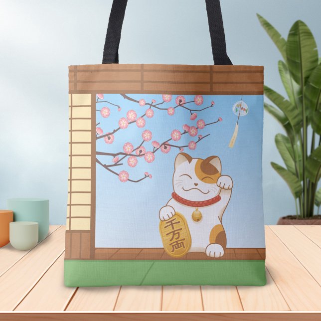 Tote Bag Chat Calico Lucky Japonais, Maneki Neko (Créateur téléchargé)