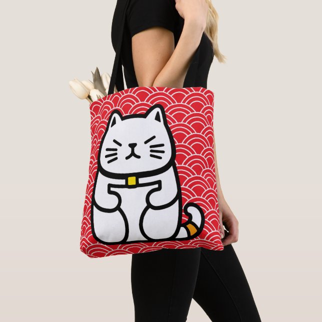 Tote Bag Chat chanceux japonais ou Maneki-Neko (De près)