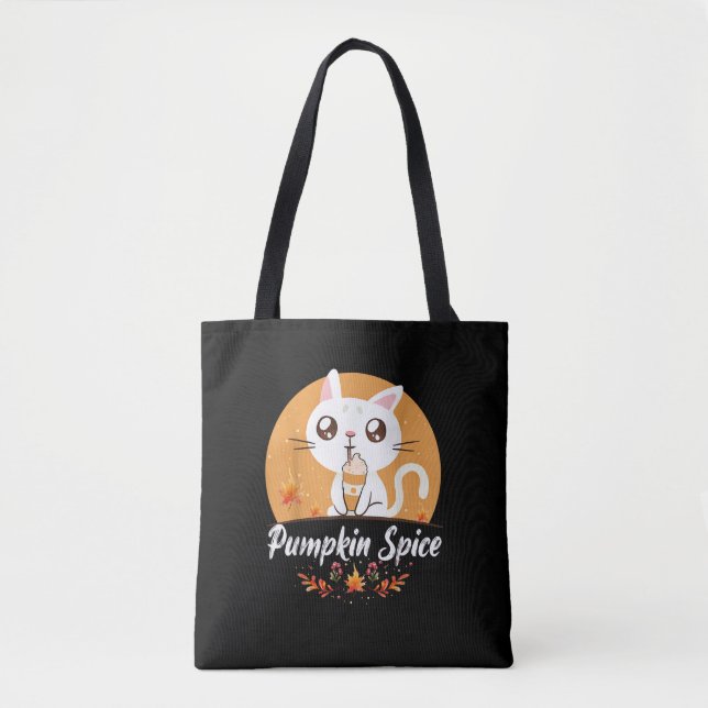 Tote Bag Chat Citrouille Spice Shirt mignonne C'est Automne (Devant)