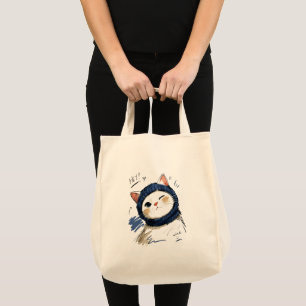 Tote Bag Chat clignant avec une écharpe tricotée confortabl
