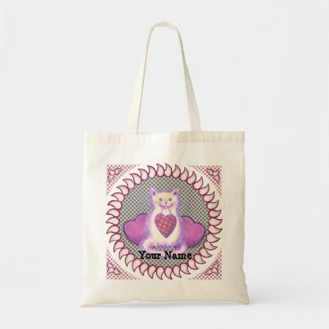 Tote Bag Chat Coeur Plaid (Devant)
