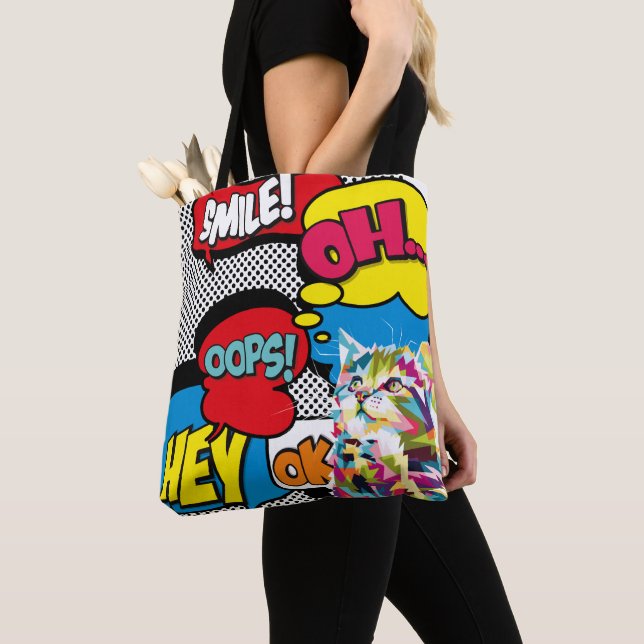 Tote Bag Chat coloré Comic Hope Iconic Pop Art (De près)