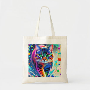 Tote Bag Chat coloré, éclaboussure, peinture, classement de