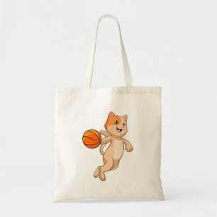 Tote Bag Chat comme joueur de basket-ball avec basket-ball