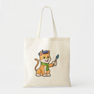 Tote Bag Chat comme Peintre avec pinceau et écusson