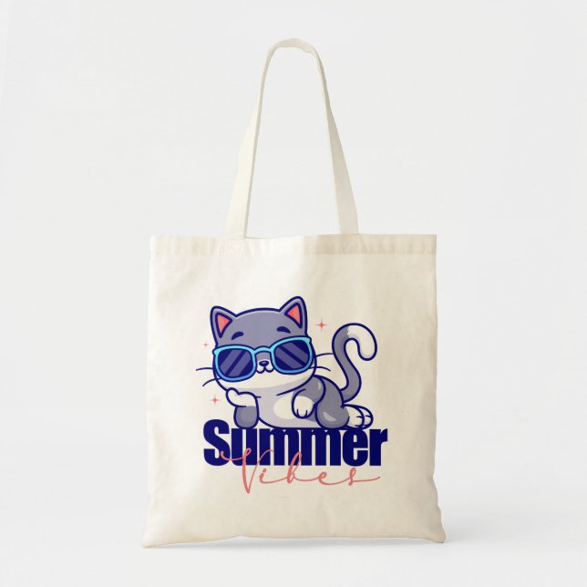 Tote Bag Chat cool été vibes (Devant)