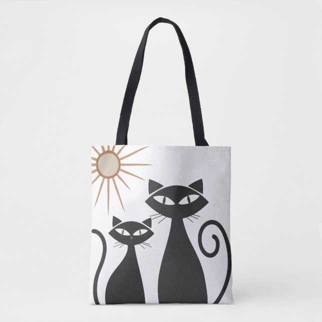 Tote Bag Chat cool Rétro Ère Atomique Moderne du Milieu du  (Devant)