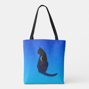 Tote Bag Chat cosmique sur fond de ciel étoilé