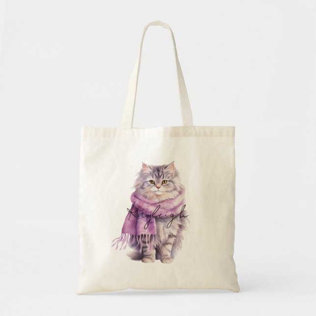 Tote Bag Chat Cosy Écharpe violette hiver (Devant)