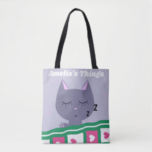 Tote Bag Chat couché mignon dans le lit Personnalisé