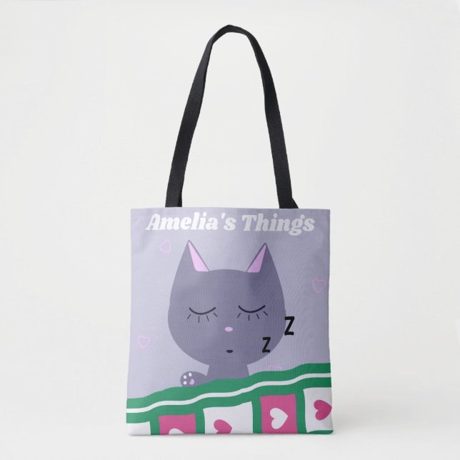 Tote Bag Chat couché mignon dans le lit Personnalisé (Devant)