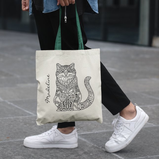 Tote Bag Chat couleur adulte Mandala Monogramme (Créateur téléchargé)