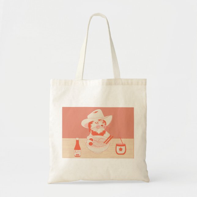 Tote Bag Chat cowboy mangeant des Ramen (Devant)