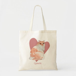 Tote Bag Chat Cymric Aquarelle Kitty Coeur rose