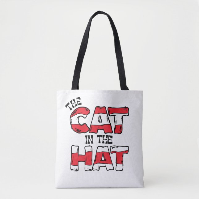 Tote Bag Chat dans le Casquette | Texte en bande rouge et b (Devant)