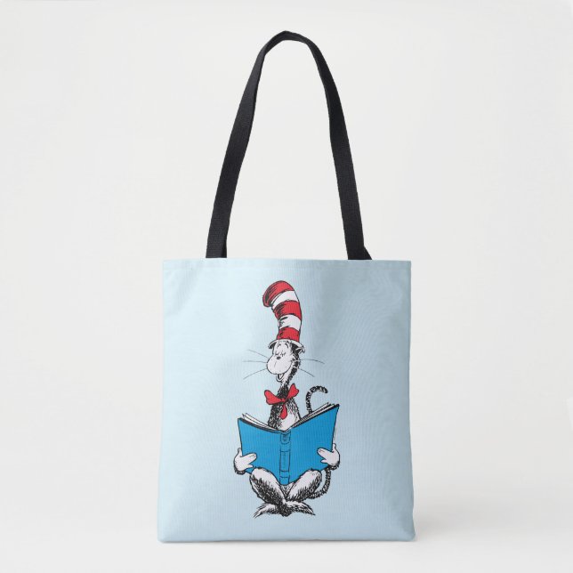 Tote Bag Chat dans le chapeau en lecture (Devant)