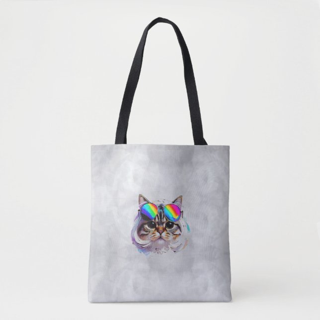 Tote Bag Chat dans une perruque + Lunettes de soleil (Peint (Devant)