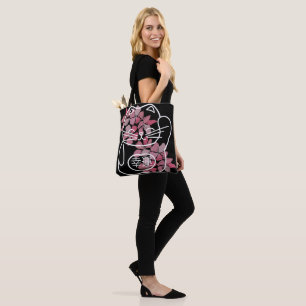 Tote Bag Chat de bonne chance japonais avec fleurs Sakura r