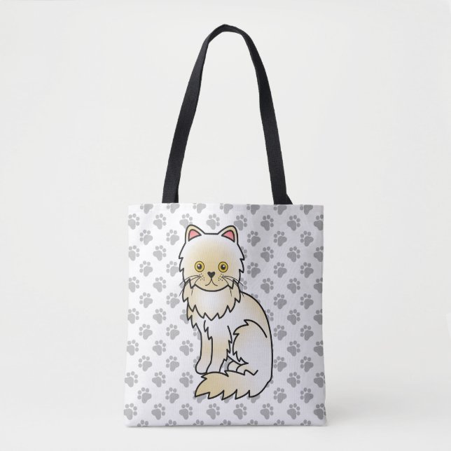 Tote Bag Chat de dessin animé mignon persan crème & pattes (Devant)