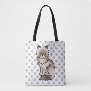 Tote Bag Chat de dessin animé persan couleur crème bleue mi