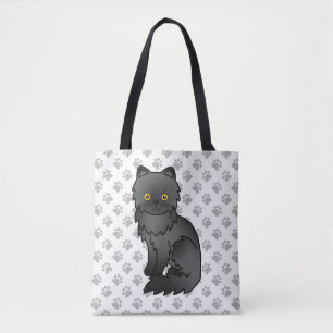 Tote Bag Chat de dessin animé persan noir mignon & pattes