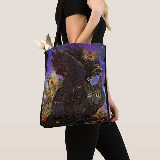 Tote Bag Chat de magie d'automne à ailes de corbeau (De près)