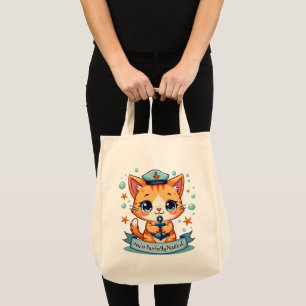 Tote Bag Chat de marin mignon voilier ancre Pun