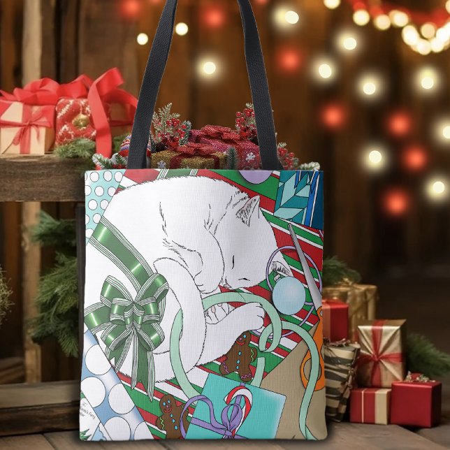 Tote Bag Chat de Noël blanc (Créateur téléchargé)