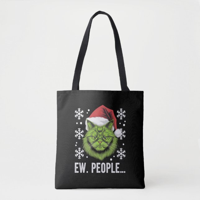 Tote Bag Chat de Noël drôle Ew personnes amateurs de chat m (Devant)