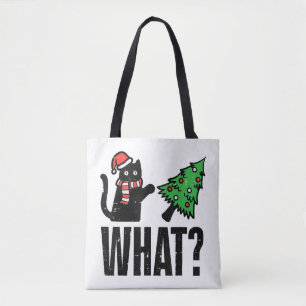 Tote Bag Chat de Noël faisant tomber l'arbre de Noël Amusan