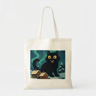 Tote Bag Chat de Noël islandais de Yule avec les Aurores Bo