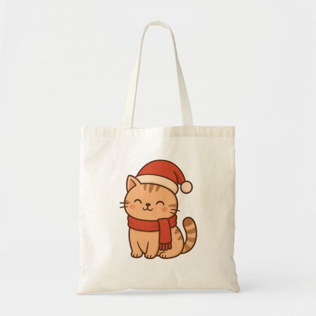 Tote Bag Chat de Noël Kawaii avec écharpe (Devant)