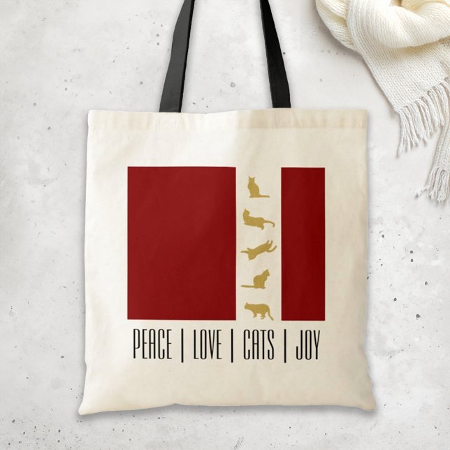 Tote Bag Chat de Noël Moderne Rouge Or (Créateur téléchargé)