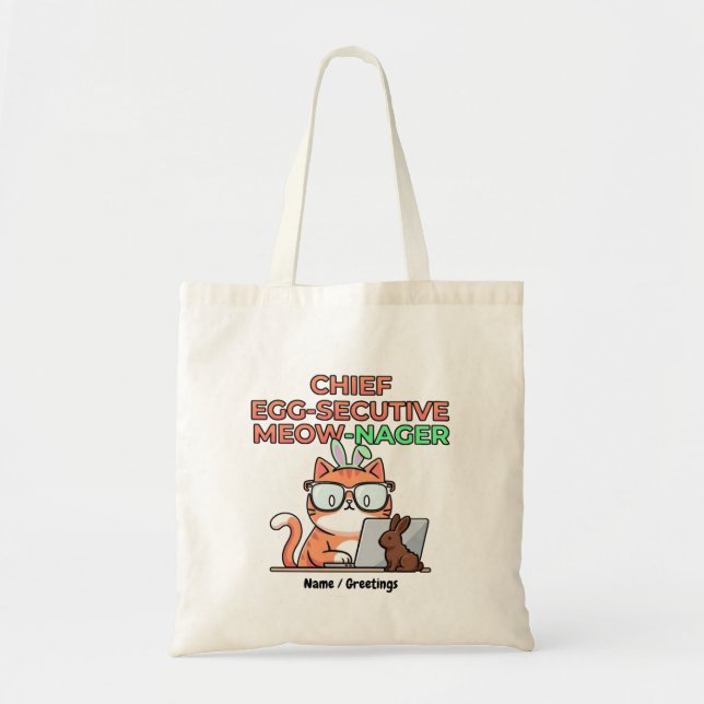 Tote Bag Chat de Pâques drôle, Chef Egg-écutif Meow-Nager  (Devant)