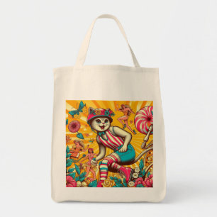 Tote Bag Chat de patinage à rouleaux rétro personnalisable