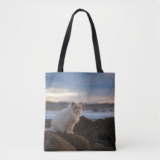 Tote Bag Chat de Ragdoll à la plage (Devant)