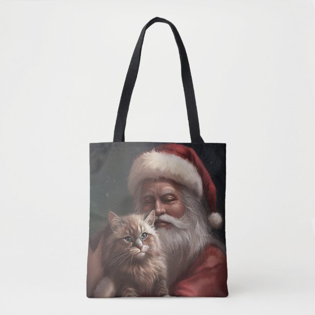 Tote Bag Chat de Sibérie avec Noël Festif du Père Noël (Devant)