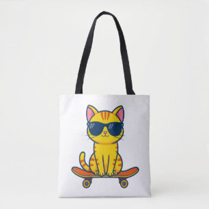 Tote Bag Chat de skateboard cool portant des lunettes de so