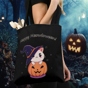 Tote Bag Chat de sorcière Kawaii adorable dans une citrouil