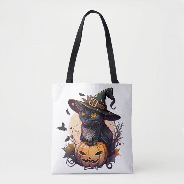 Tote Bag Chat de sorcière pour Halloween (Devant)