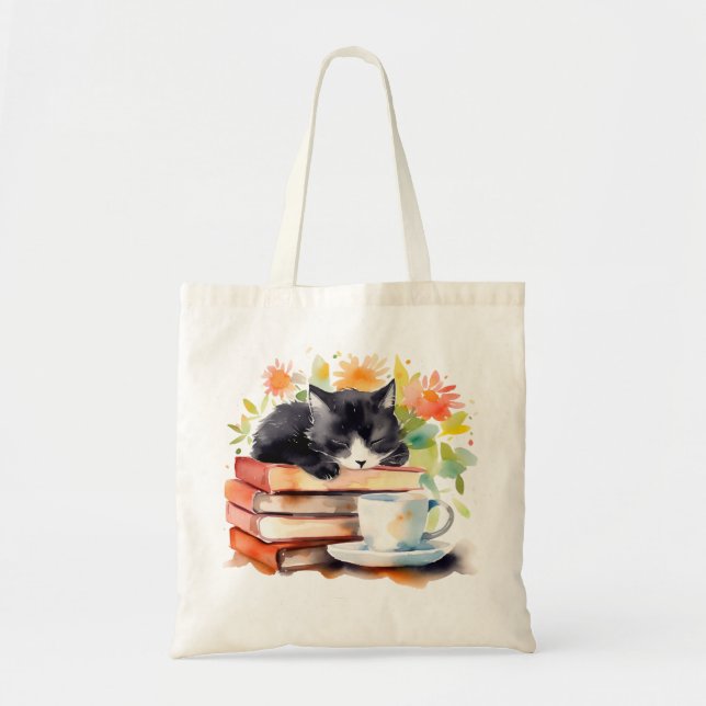 Tote Bag Chat détendu cosy en aquarelle (Devant)