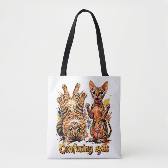Tote Bag Chat Deux Divas, Un Regard 👀 Drôle Chat Mignon (Devant)