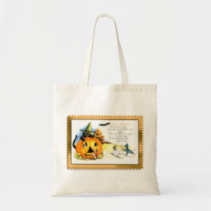 Tote Bag Chat d'Halloween assis dans une citrouille lumineu